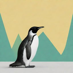 A penguin holding a line chart with distinct peaks and valleys. The chart should be colored in shades of green and blue, while the penguin appears in vibrant hues of black, white, and yellow.