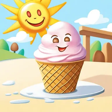 The unflavored ice cream melted quickly under the hot cartoon sun.