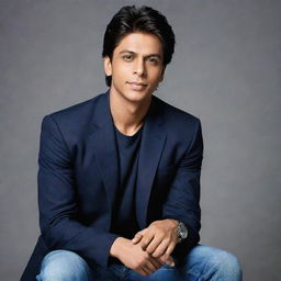 A contemporary styled portrait of a 23-year-old boy with Shahrukh Khan, exuding charm and camaraderie.