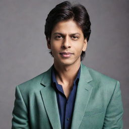 A contemporary styled portrait of a 23-year-old boy with Shahrukh Khan, exuding charm and camaraderie.