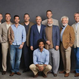 A diverse group of men, each showcasing their unique style and personality. Some are in casual attire, while others are in formal wear, displaying a variety of cultures and ages.