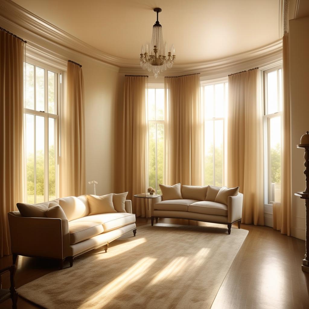 A realistically proportioned room with dimensions of 12 feet by 7.5 feet. Complete with elegant furniture and decor, neutral-colored walls, and a large window allowing natural light to cascade in.