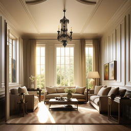 A realistically proportioned room with dimensions of 12 feet by 7.5 feet. Complete with elegant furniture and decor, neutral-colored walls, and a large window allowing natural light to cascade in.