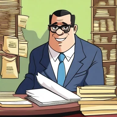 In the cartoon series, the main character's stockholding in a fictitious company brings him wealth and power.