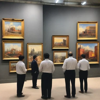 The art exhibition showcased paintings of industrial buildings, symbolizing the thriving stockholding culture of the modern era.