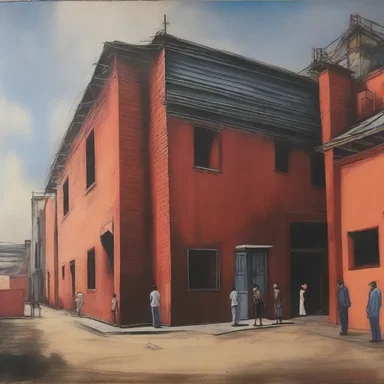 The art exhibition showcased paintings of industrial buildings, symbolizing the thriving stockholding culture of the modern era.