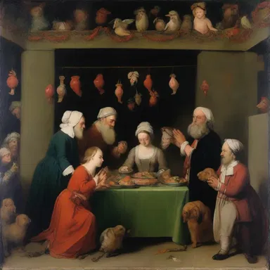 The painting showcased a festive scene with people celebrating, and in the corner, a gulper was painted, symbolizing the indulgence and excess of the event.