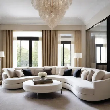 The luxurious sofa was placed indolently in the middle of the elegant living room, inviting relaxation and comfort.