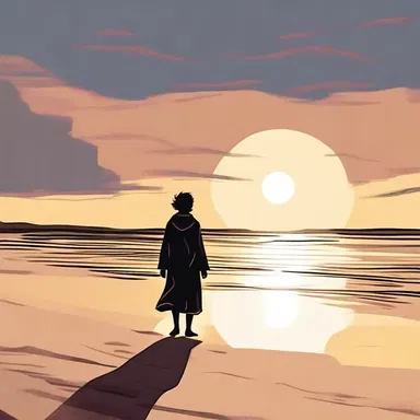 As the sun set over the horizon, the protagonist indolently strolled along the sandy beach, lost in thought.
