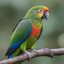 A cute Indian parrot, vibrantly colored and featuring characteristic features of species from India.