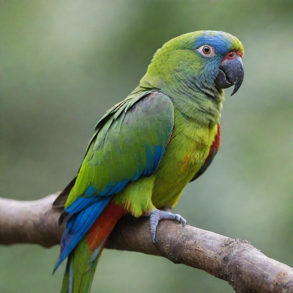 A cute Indian parrot, vibrantly colored and featuring characteristic features of species from India.