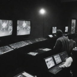 A chilling still from a CCTV feed, capturing the raw energy of a chaotic metal music show, filled with disturbing, unnerving details, and an overall atmosphere of horror and devastation.