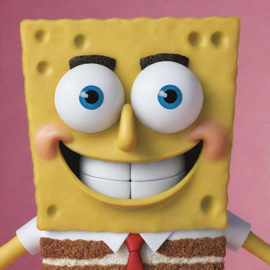 a detailed, vibrant image of the classic cartoon character, SpongeBob SquarePants, smiling