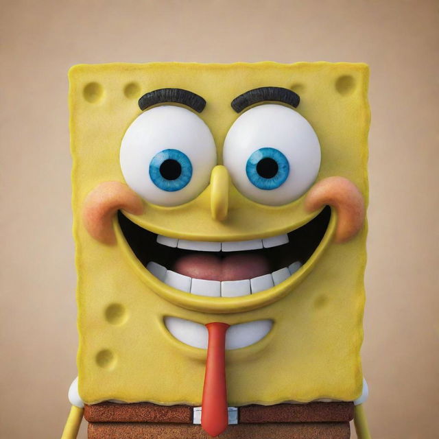 a detailed, vibrant image of the classic cartoon character, SpongeBob SquarePants, smiling