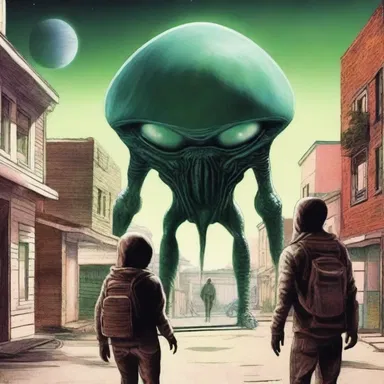In the science fiction novel, aliens from a distant planet make their first contact with the neighborhood on Earth.