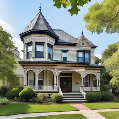 The neighborhood boasts a beautiful array of Victorian-style houses with unique architectural designs.