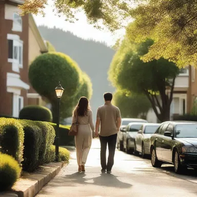 The couple went on a romantic stroll around their neighborhood, hand in hand, enjoying the scenic views and peaceful atmosphere.