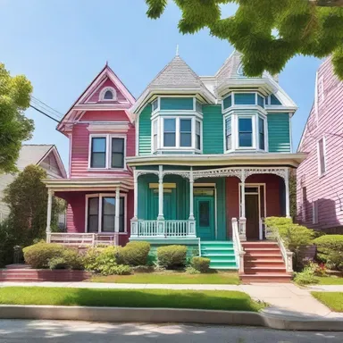 The neighborhood has a unique architectural style with its colorful Victorian houses.