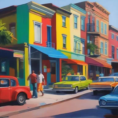 The artist captured the essence of the neighborhood through vibrant colors and lively scenes in their painting.