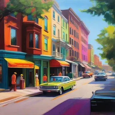 The artist captured the essence of the neighborhood through vibrant colors and lively scenes in their painting.