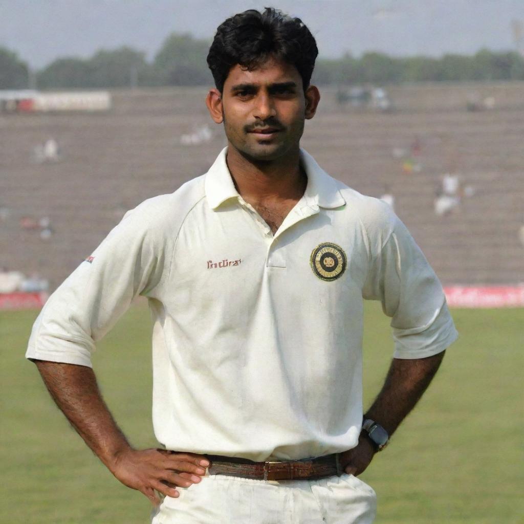 A cricketer with the traditional Indian cricket uniform, displaying the name 'Krishna' and the number '9' on the back