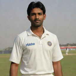 A cricketer with the traditional Indian cricket uniform, displaying the name 'Krishna' and the number '9' on the back