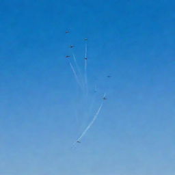 An artful display of Air Force aircrafts under a clear blue sky