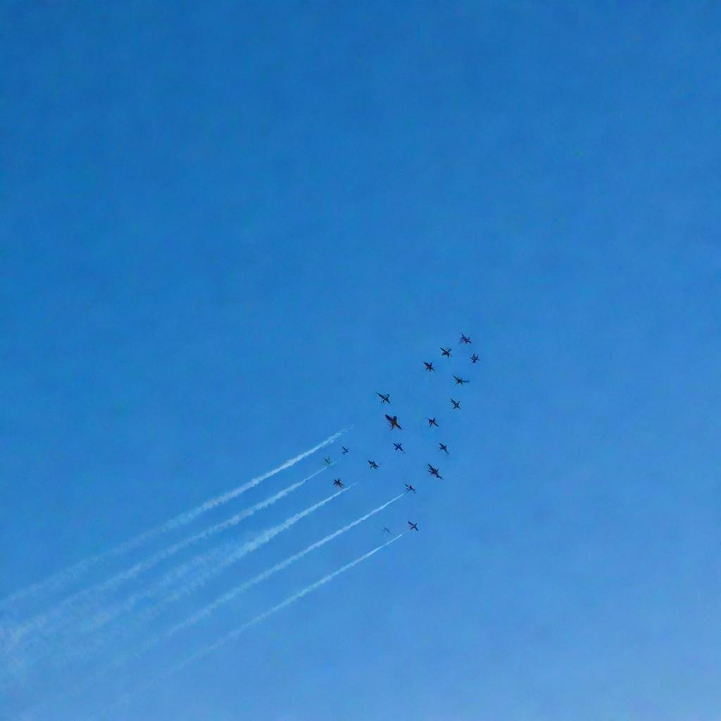 An artful display of Air Force aircrafts under a clear blue sky