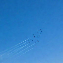 An artful display of Air Force aircrafts under a clear blue sky