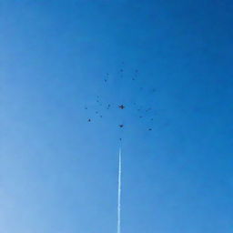 An artful display of Air Force aircrafts under a clear blue sky