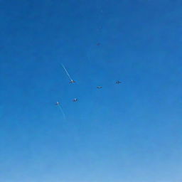 An artful display of Air Force aircrafts under a clear blue sky