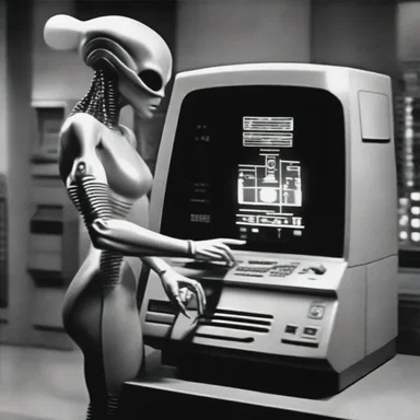 In the futuristic science fiction movie, the alien species utilizes a highly advanced teletype machine for intergalactic communication.