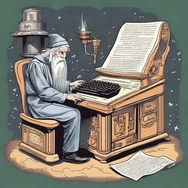 In the magical fantasy novel, the wizard enchants a teletype machine to send messages across kingdoms in an instant.