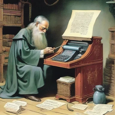 In the magical fantasy novel, the wizard enchants a teletype machine to send messages across kingdoms in an instant.