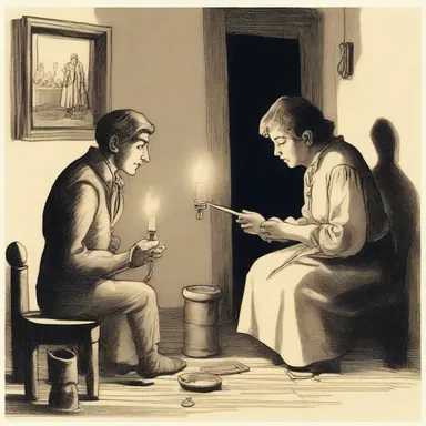 In the candlelit room, the tinker presented his handmade necklace to his beloved, a testament to his love and craftsmanship.
