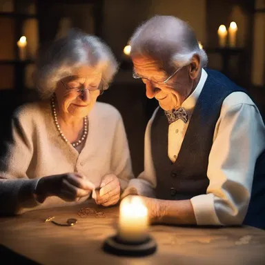 In the candlelit room, the tinker presented his handmade necklace to his beloved, a testament to his love and craftsmanship.