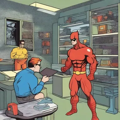 In the superhero comic, the character has a secret lair where they tinker with gadgets and create new crime-fighting tools.