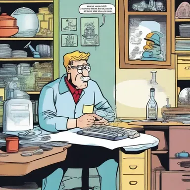 In the comic strip, the character would often tinker with his inventions in his secret lab.