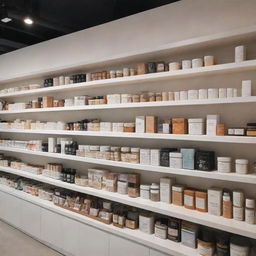 A diverse gallery of various popular products displayed aesthetically on shelves in a modern store.