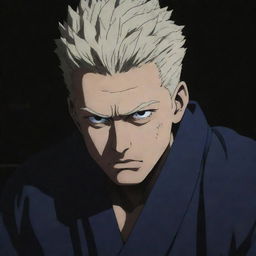 Mahoraga from Jujutsu Kaisen with a sorrowful expression in a dark, mystic environment