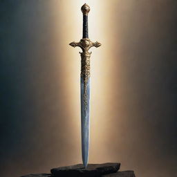 A melancholic, eight-handled sword of divine origin, held by General Mahoraga, embodying the essence of 'Divergent Sila'. The sword shimmers against a backdrop of celestial serenity.