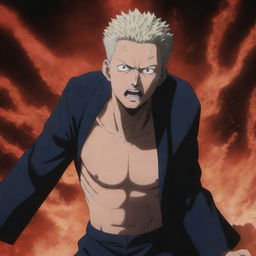 An impactful scene from the anime series – Jujutsu Kaisen. Mahoraga lies defeated, demonstrating the fierce and emotional intensity of the narrative.