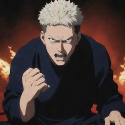 An impactful scene from the anime series – Jujutsu Kaisen. Mahoraga lies defeated, demonstrating the fierce and emotional intensity of the narrative.