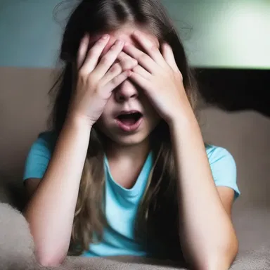 As she watched the horror movie, her heart raced uncontrollably and she couldn't help but cover her eyes in fear.