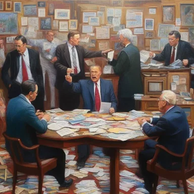 The artist created a masterpiece depicting a chaotic public office filled with passionate debates and diverse opinions.