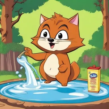 In the cartoon, the wood pussy sprayed its malodorous fluid all over the main character, creating a humorous scene.