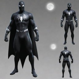 Create a visually striking hybrid superhero costume, combining elements from both Spiderman and Moon Knight's outfits. This new design should epitomize both characters' unique styles and features.