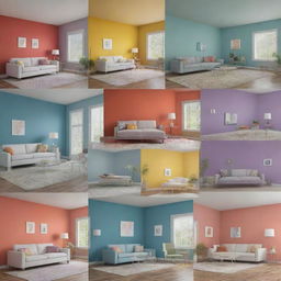 An illustrative image displaying various rooms with different color schemes, each accompanied by an emotional reaction, highlighting the psychological impact of color in interior design.