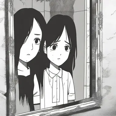 The protagonist's chapfallen expression in the mirror reflected the despair she felt after seeing the terrifying apparition in her haunted house.