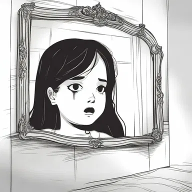 The protagonist's chapfallen expression in the mirror reflected the despair she felt after seeing the terrifying apparition in her haunted house.